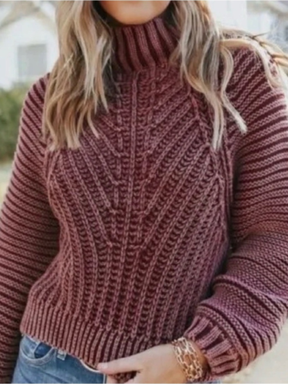 Free People Cable Knit Turtleneck Sweater
